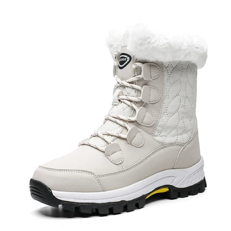 Product Image for Winter Damen Schnee Stiefel Weibliche Outdoor Stiefel Schlichte Stiefel Wasserdichte Plüsch Damen Baumwoll-gepolsterte Schuhe, WEISS / 42