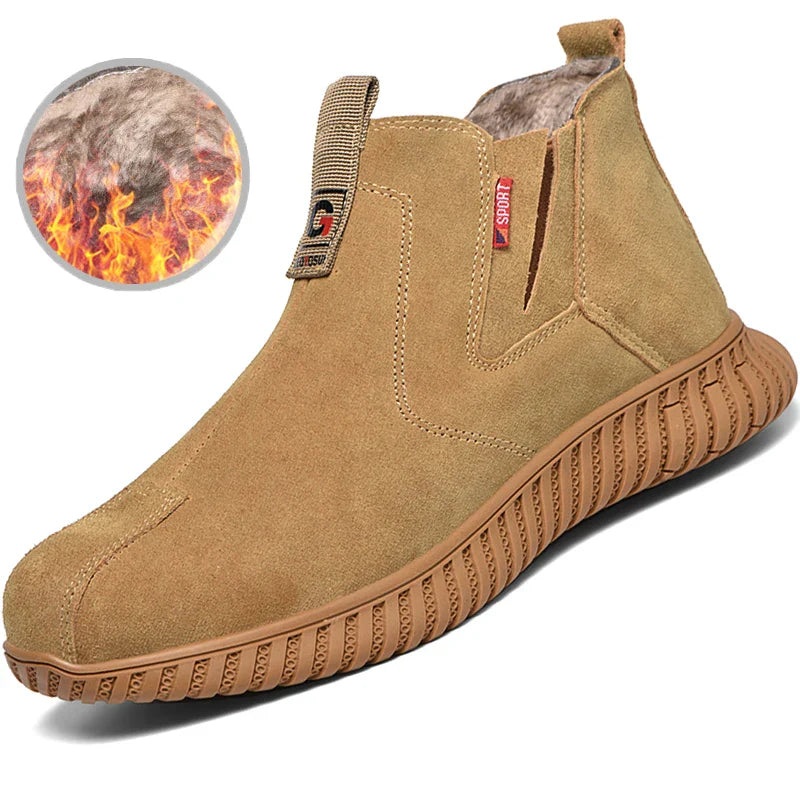 Product Image for Sicherheitsschuhe Männer Weiche Sohle Arbeits Chelsea Stiefel Stahlkappe Arbeitssicherheit Rindsleder Schweißer, A-Khakifur / 37