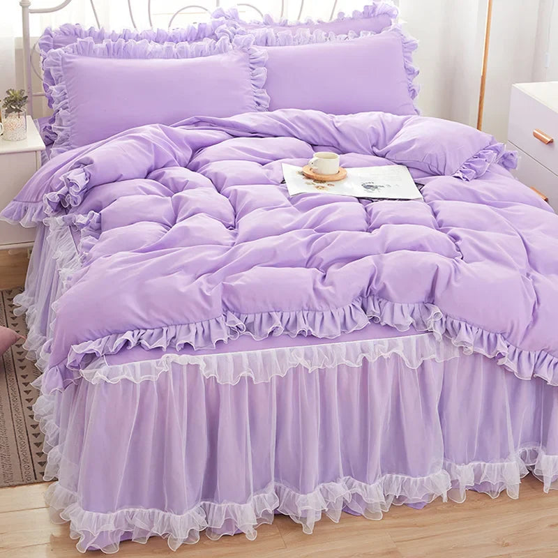Product Image for Sandsberg | Prinzessin Mädchen Rosa Bettrock Bettlaken Mit Spitze Koreanisch Einfarbig Bettbezug Kissenbezug Dekor Schlafzimmer Hochzeitspaar 