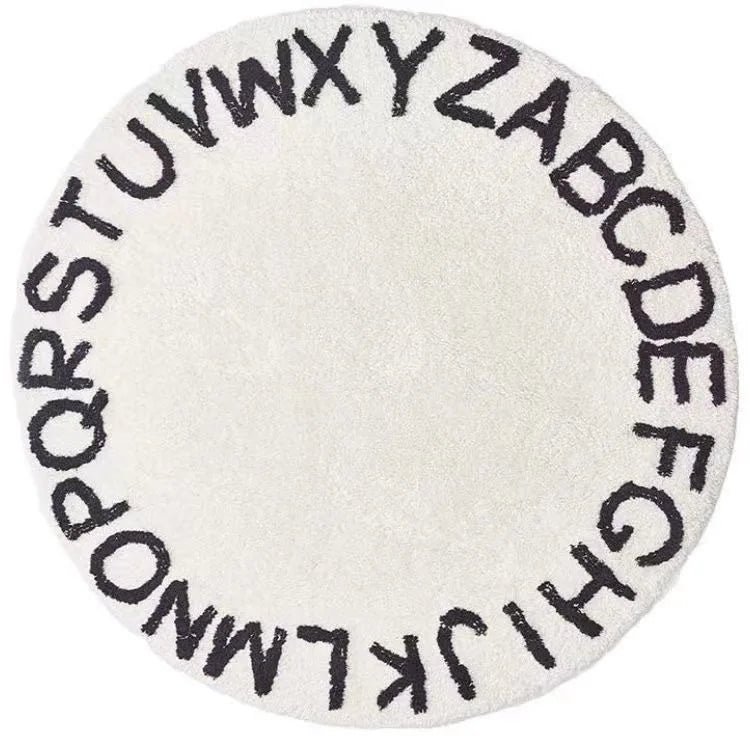 Product Image for Verdickte weiche Buchstabenrunde Teppiche Imitation Kaschmir Fußmatte Cartoon gedruckte Teppiche rutschfeste Kinderzimmer Klettermatte, Weiß A / 100cm