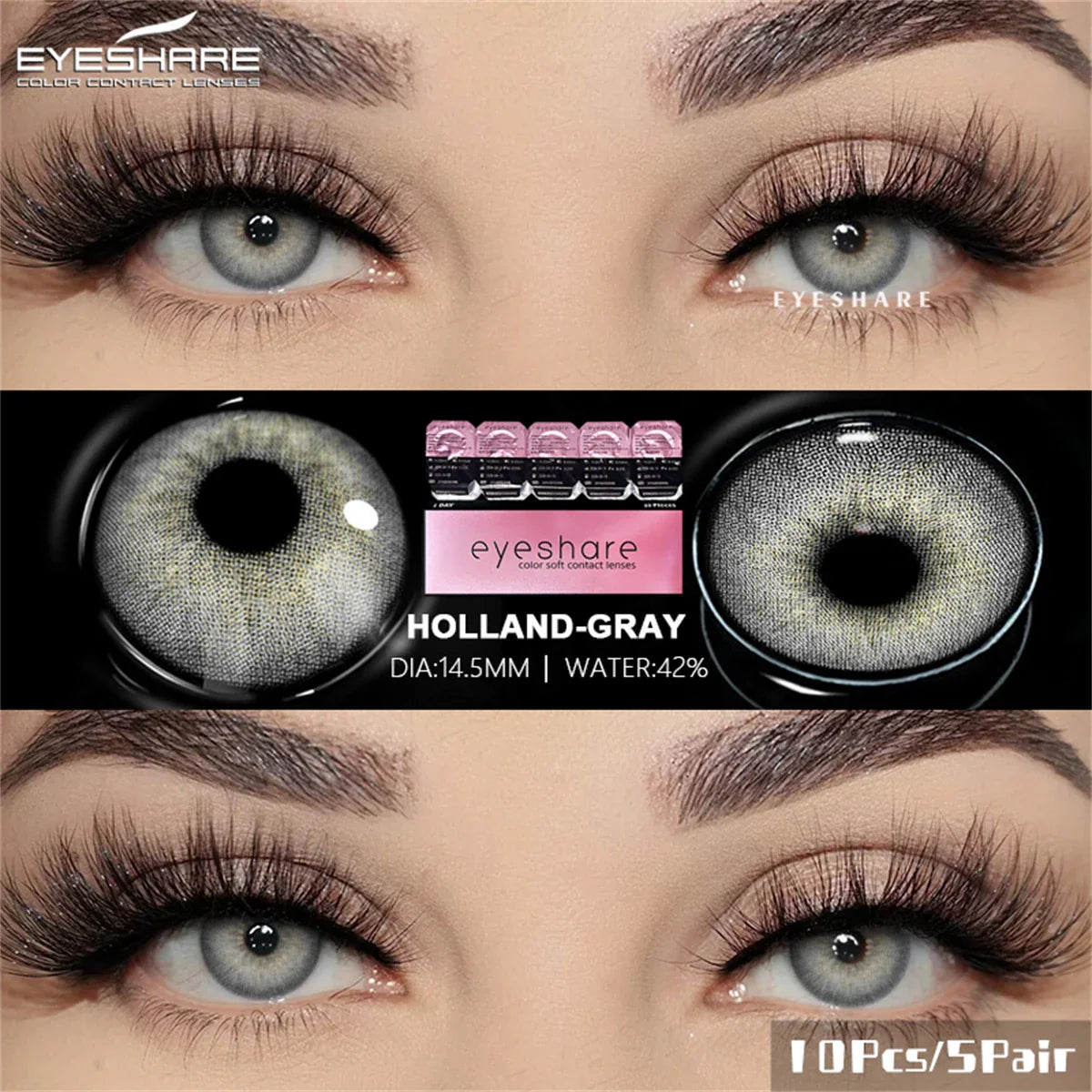 Product Image for Sandsberg | Daily Lens 10Stk/5Paar Farbige Kontaktlinsen Natürlich Grau Kontakt Täglich Einweg 1Tag Verwendung Farbige Make-up Linsen, HOLLAND-GRAU-