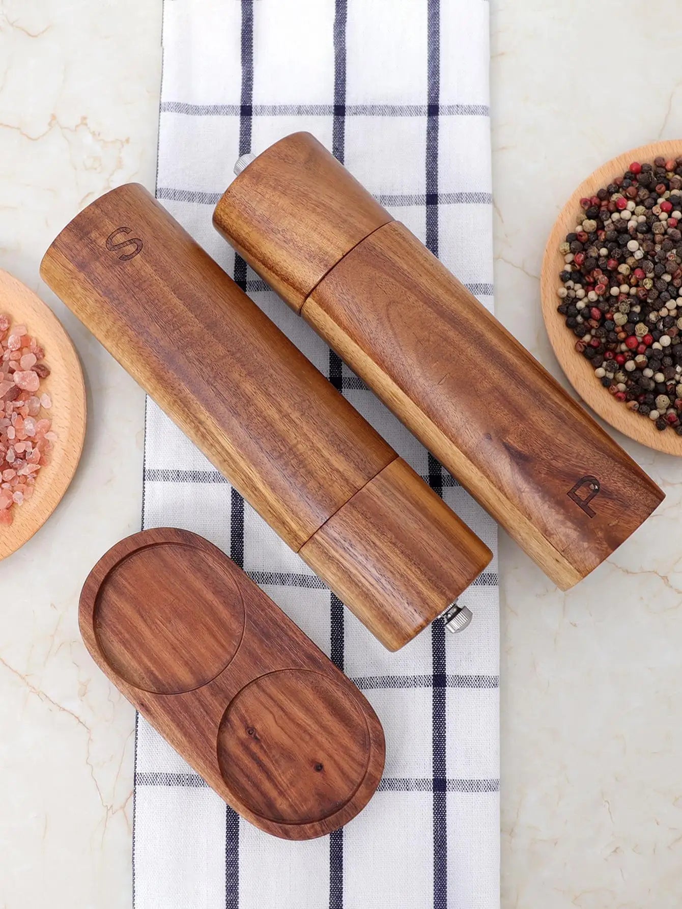 Product Image for Sandsberg | Luxe Houten Peper- en Zoutmolen Set met Dienblad - WoodSpice