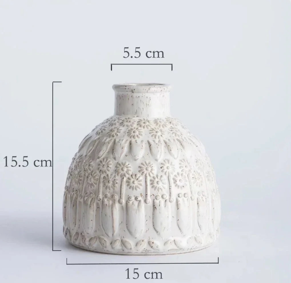 Product Image for Sandsberg | Relief-Keramikvase Europäische Retro-Vase Wohnzimmer Schreibtisch Dekoration Ornamente Blumenvasen Trockenblumenarrangement Behälter, A