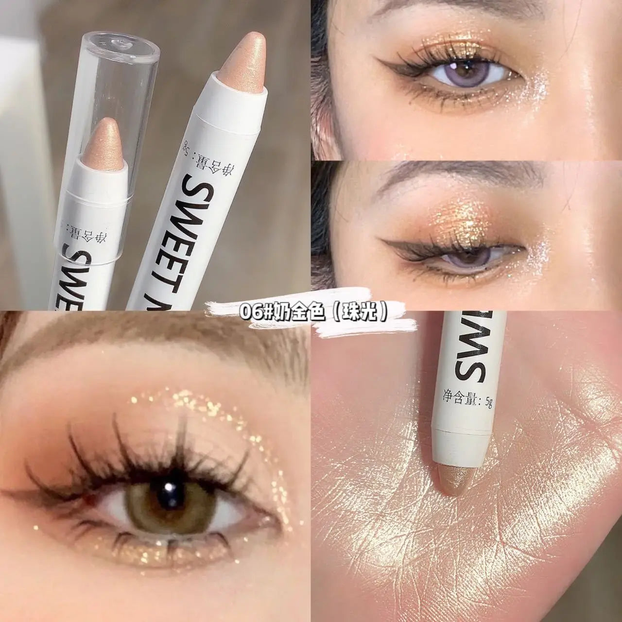 Product Image for Sandsberg | Weißer Eyeliner Multicolor Glitzer Lidschatten Stifte Augen Tipp aufhellend Wasserdicht Hochglanz Seidenspinner Stift Augen Make-up, 6