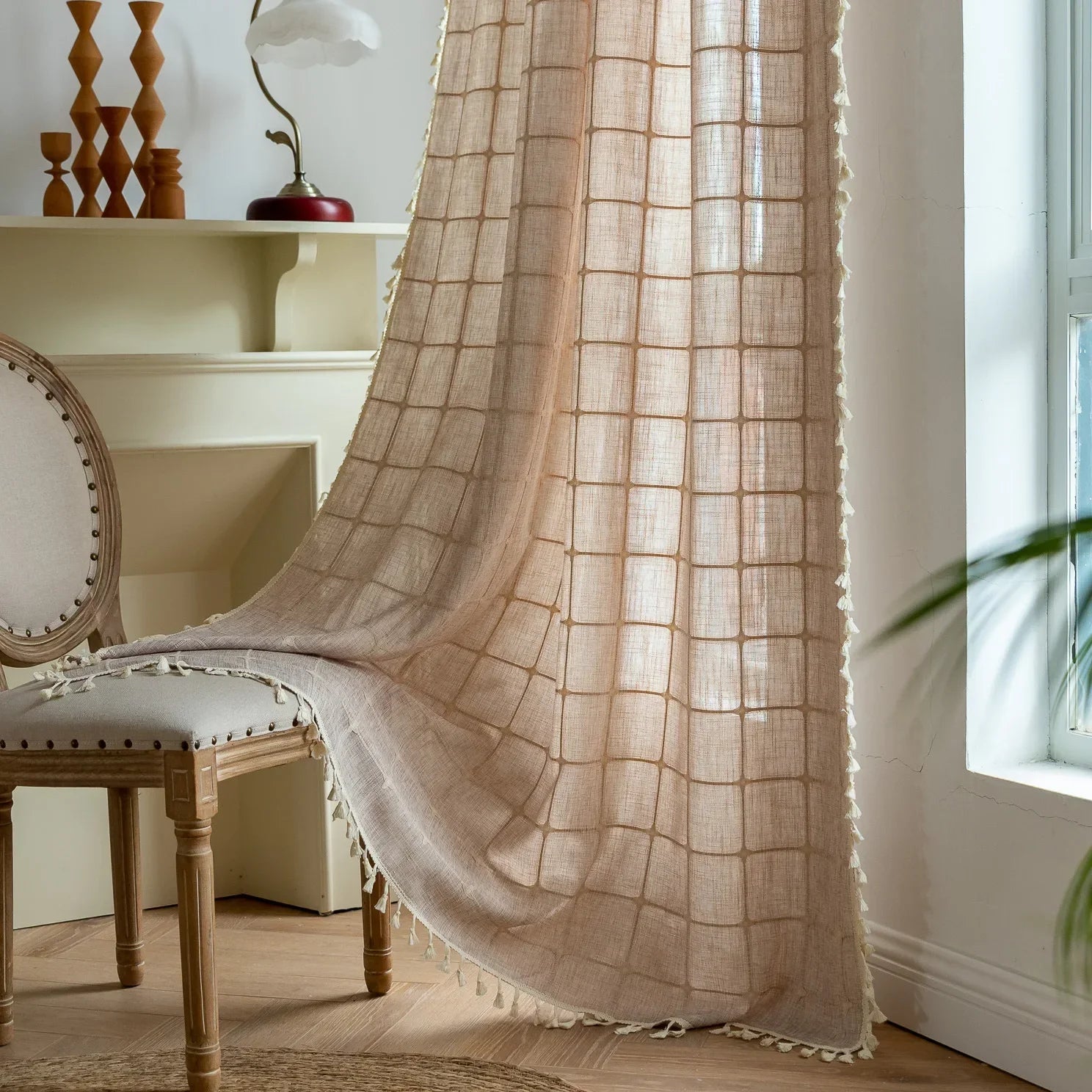 Product Image for Sandsberg Baumwolle Leinen Quadratische Vorhänge Road Pocket Shade Vorhang Quaste für Küche Schlafzimmer Wohnzimmer Erkerfenster Schrankvorhang, 