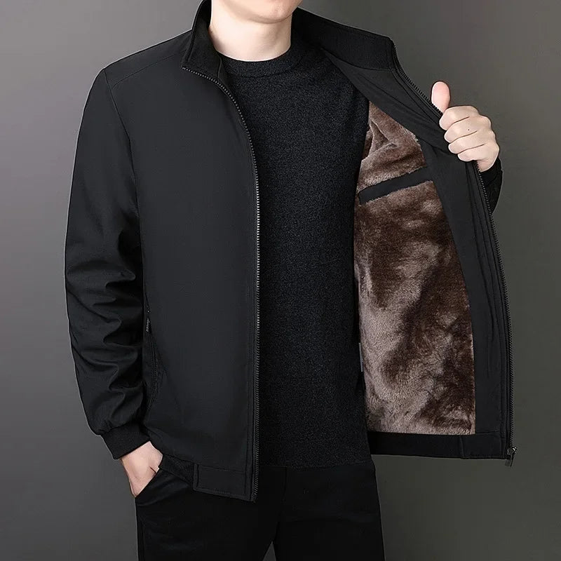 Product Image for Winterjacke Herren 2023 Herbst Einfarbige Plüsch- und Dicke Mäntel Herren Übergröße 8xl Stehkragen Warme Herrenbekleidung, Schwarz Fleece / XXL 67,5-