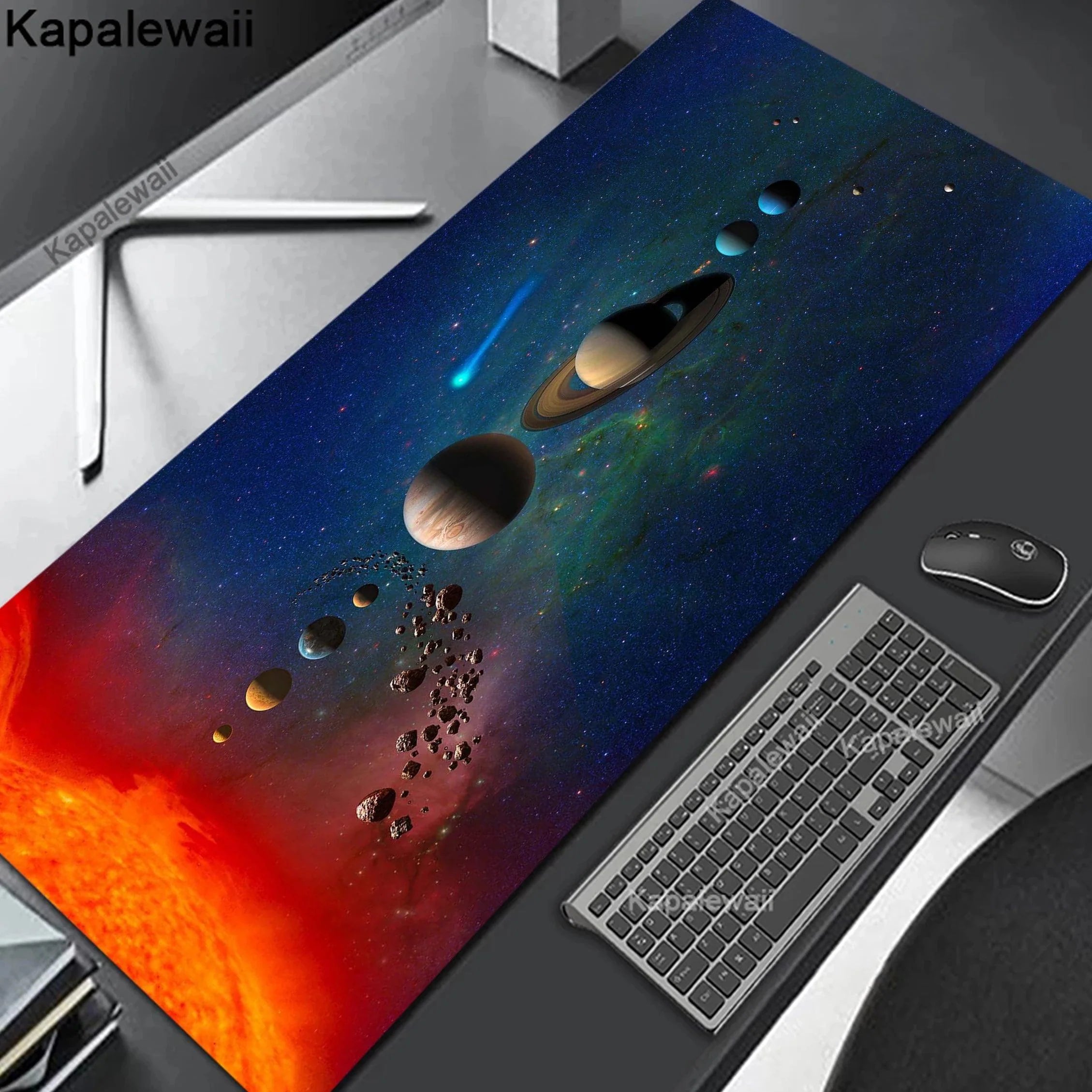 Product Image for Sandsberg | Schattige Kawaii Kat XXL Gaming Muismat - 900x400mm Rubberen Bureau Mat voor Verhoogd Comfort en Prestatie, Zonnestelsel (45) / 
