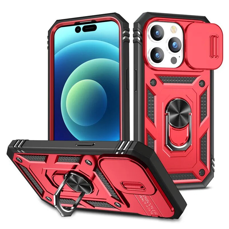 Product Image for Vollschutz-Telefonhülle mit magnetischem Ringhalter, rot schwarz / Etui & Halterung / Für iPhone 15 Plus