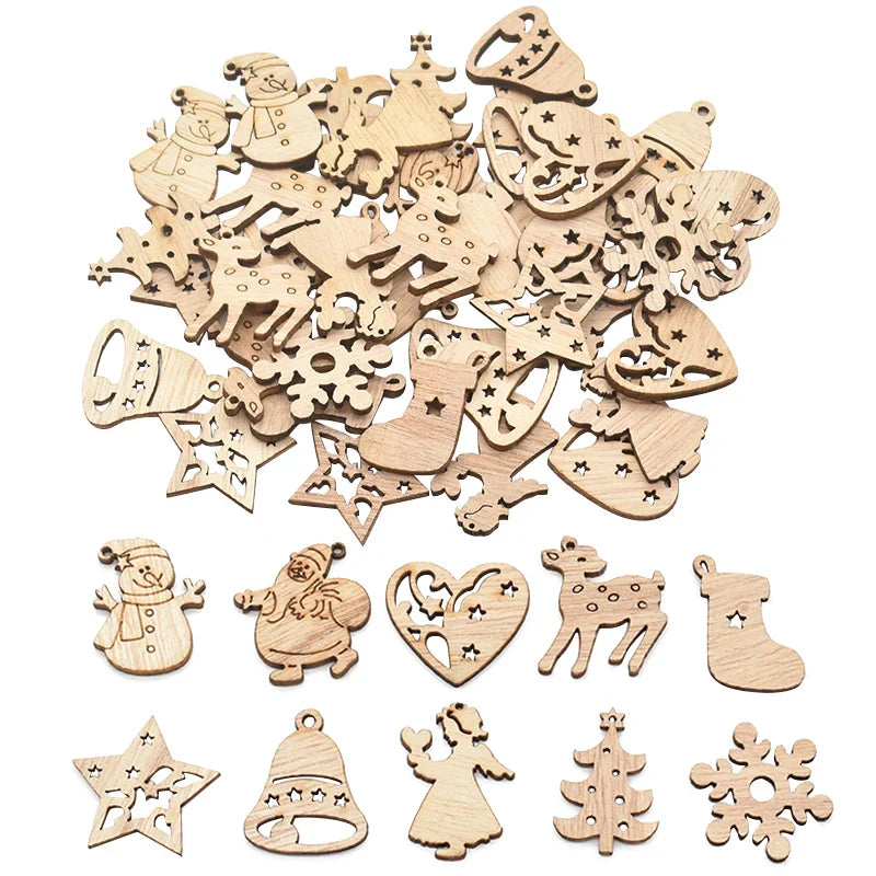 Product Image for Sandsberg 50 Stück Weihnachten natürliche Holzchips Weihnachtsmann Schneeflocke Weihnachtsbaum hängende Ornamente Anhänger Navidad Dekoration DIY 