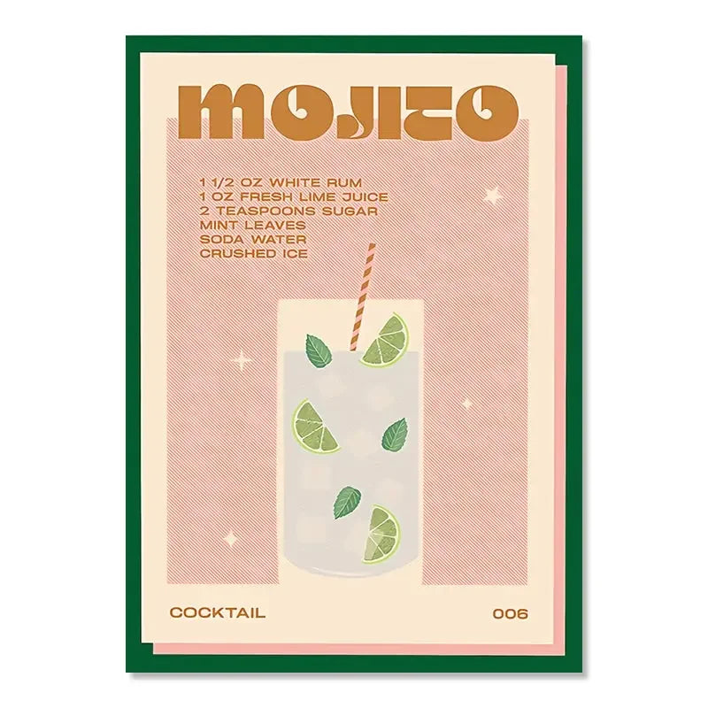 Product Image for Skandinavische einfache Wandkunst Cocktail Mojito Saft Getränke Leinwand Ölmalerei Poster Drucke Wohnen Schlafzimmer Wohnzimmer Dekoration, AHP0308-6 