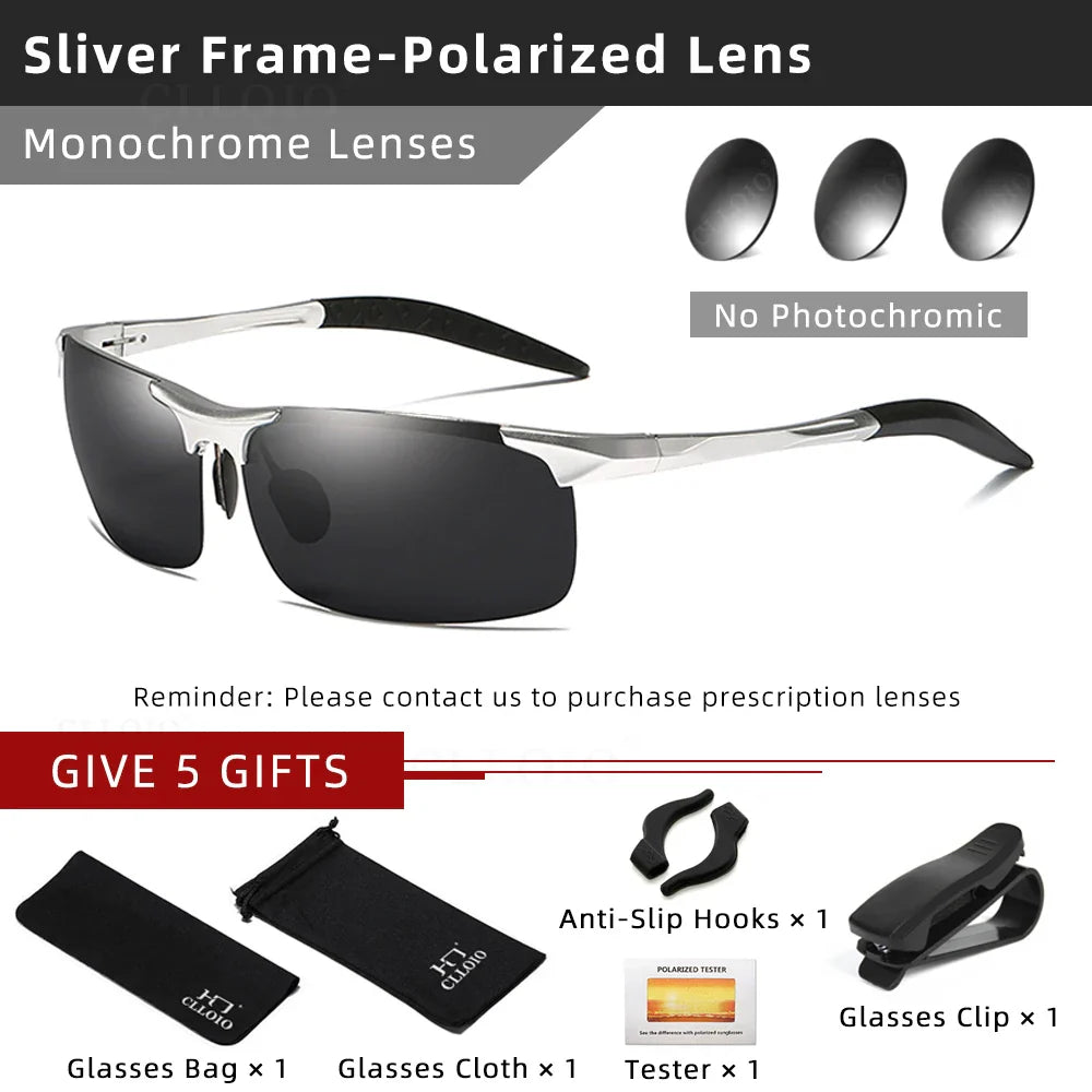 Product Image for Sandsberg | Aluminium photochromatische polarisierten Sonnenbrillen für Männer Tag Nacht Anti-Blend UV Chamäleon Brille, Silber-Polarisiert / CHINA / 