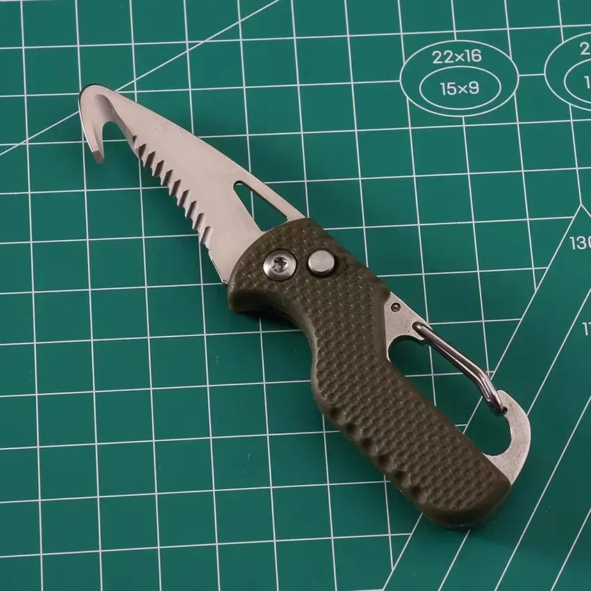Product Image for Tragbares Klappmesser mit Schlüsselanhänger - gezacktes Hakenmesser für Outdoor-Camping, Express-Paket-Geschenk und Überlebenswerkzeug-Öffner, grün