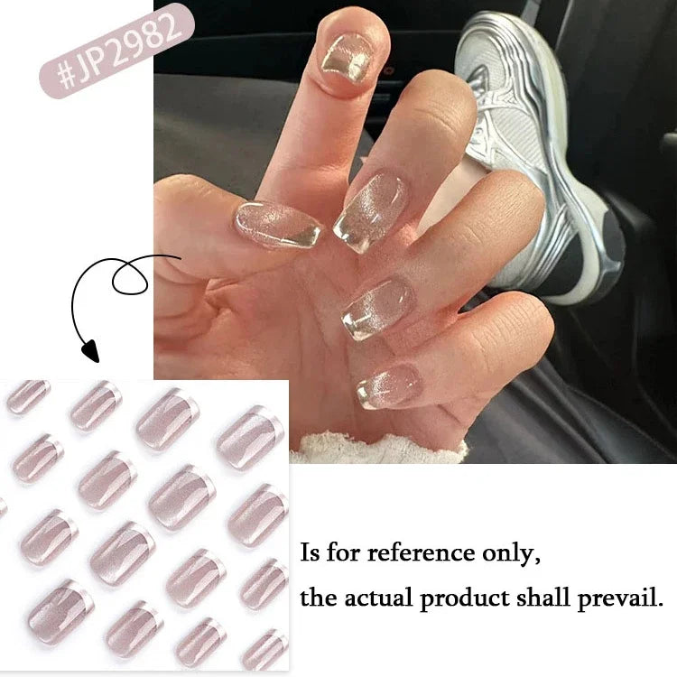 Product Image for Sandsberg | Nude Pink Cat Eye Rote Französische Nail Art Tragbare Mode Falsche Nägel Abnehmbare Fertige False Nails Presse auf Nägel mit Kleber, 