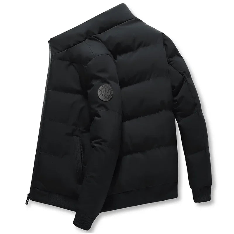 Product Image for Winter Männer Dicke Baumwolle Daunenjacke Mode Herren Casual Stehkragen Parka Verdickte warme einfarbige Mäntel Windbreaker Outwear, Schwarz / XXL