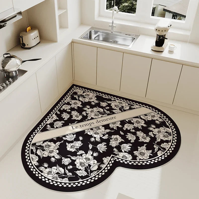 Product Image for Sandsberg | Beige Creme Stil Herzmuster Küchenfußmatte Unregelmäßig Wasserabsorbierend Dekorative Fußmatte Leicht zu Reinigen Zuschnittbares PVC 