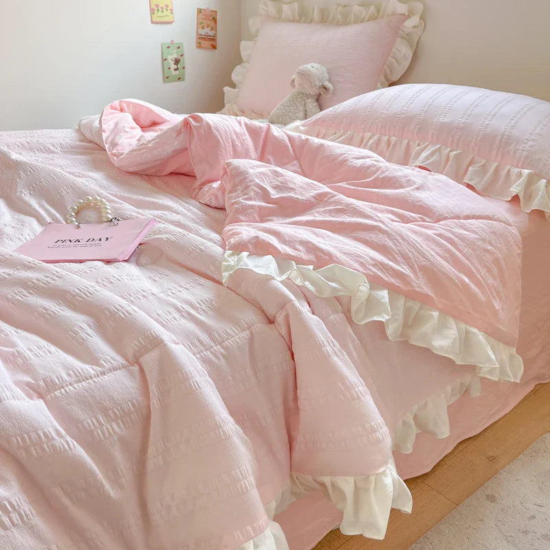 Product Image for Sandsberg | Korean Princess Style Sommer Cool Quilt Komforter Weiche Seersucker Spitzenrüsche Sommer dünner Quilt Decke Maschinenwaschbar, 2 / 