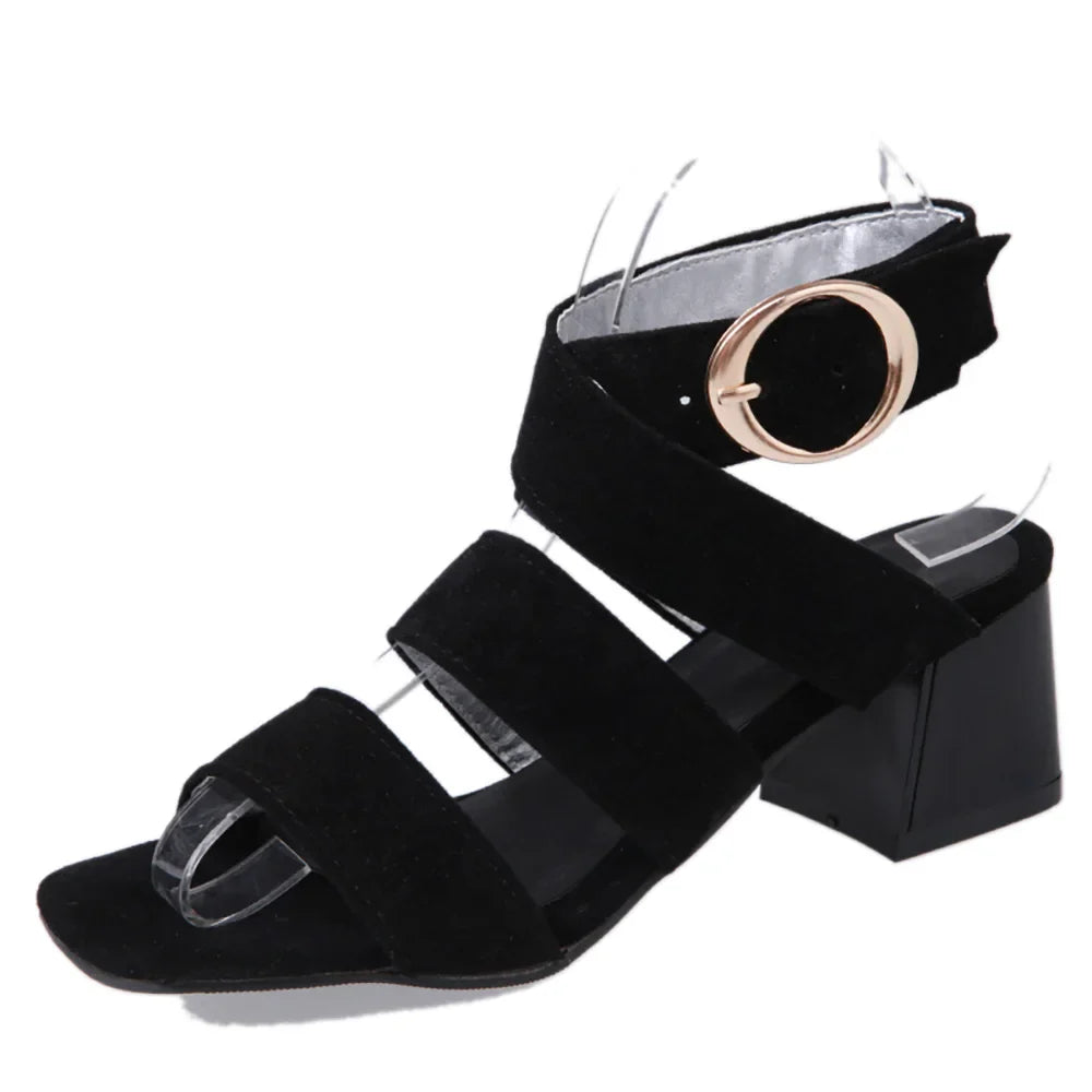 Product Image for Sommer Braun Schwarz Frauen Party Sandalen Damen Kleid Schuhe Med Gladiator Absatz, Schwarz / 5