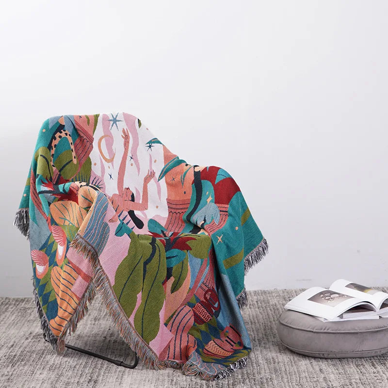 Product Image for Sandsberg | Textil Stadt Wald Tänzer Wurfdecke Zwei Seiten Sofa Bezüge Trend Quaste Dschungel Blätter Ins Home Dekorative Wandteppich 160x260cm, Wald 