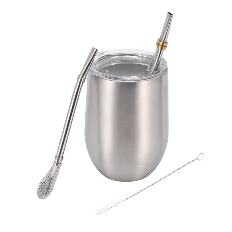 Product Image for Yerba Mate Kürbis-Tee-Tassen-Set, 340 ml, doppelwandiger Edelstahl-Kaffeewasserbecher mit Deckel, 2 Bombillas-Strohhalme, Löffel und Pinsel