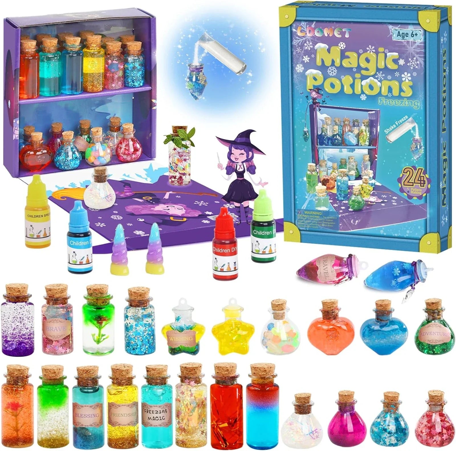 Product Image for Verzauberndes DIY Zaubertränke-Set für Kinder - 24 Flaschen, Zauberbuch & magische Accessoires für Halloween und Weihnachtsvergnügen, Eiskalte Trank