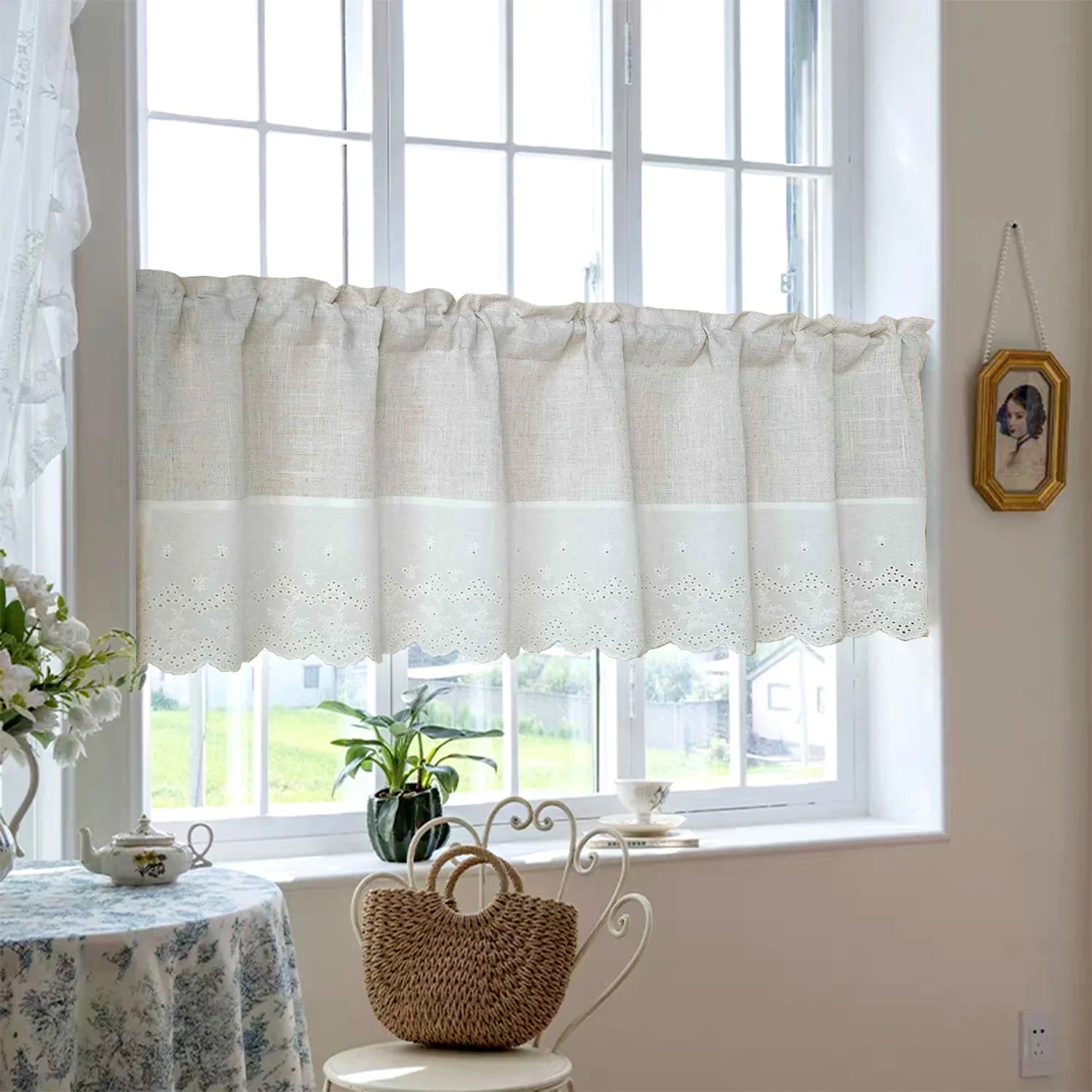 Product Image for Sandsberg | Beigefarbene Splicing Kurzvorhänge Valance Für Küche Café Barriere Natur Leinen Gemischt Halbtransparent Kleine Halbvorhang Voile, Beige /