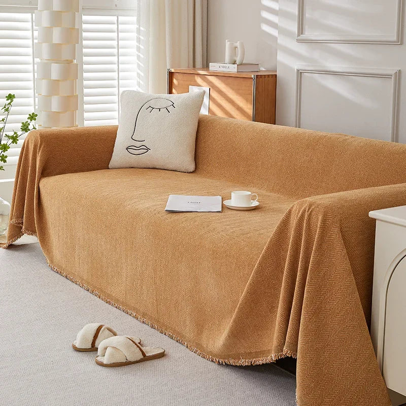 Product Image for Sandsberg Fransenwurfdecke Vier Jahreszeiten Sofaüberwurf Staub Anti-Katzenkratzschutzbezug Sofa-Decke Teppich Reise-Teppich Fransen, Orange / 