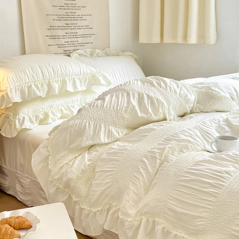 Product Image for Sandsberg | Ins Style Korean Spitze Seersucker Gewaschen Baumwolle 4-teiliges Bettlaken Bettbezug Einfarbiges Duvet Cover Für Mädchen Frühlingsdeko 