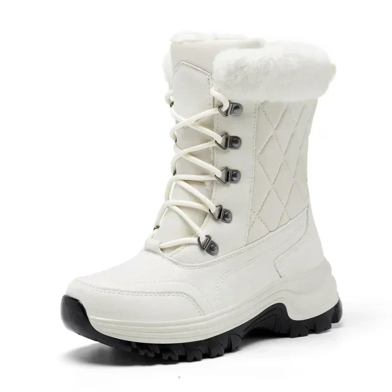 Product Image for Wasserdichte Wanderschuhe Einfarbig Schnürboots Warme Schneeschuhe Outdoor Bequeme Knöchelstiefel Winter Damen Rutschfeste Schuhe, Beige / 36