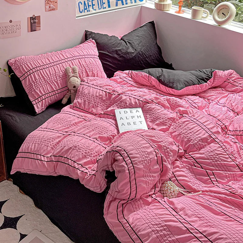 Product Image for Sandsberg | Himbeerrote Bettwäsche Komforter Sets Bettbezug Bettlaken Set Kissenbezüge Bettwäsche Set Queen/King Bett edredones de cama, 4 / 4 Stück 