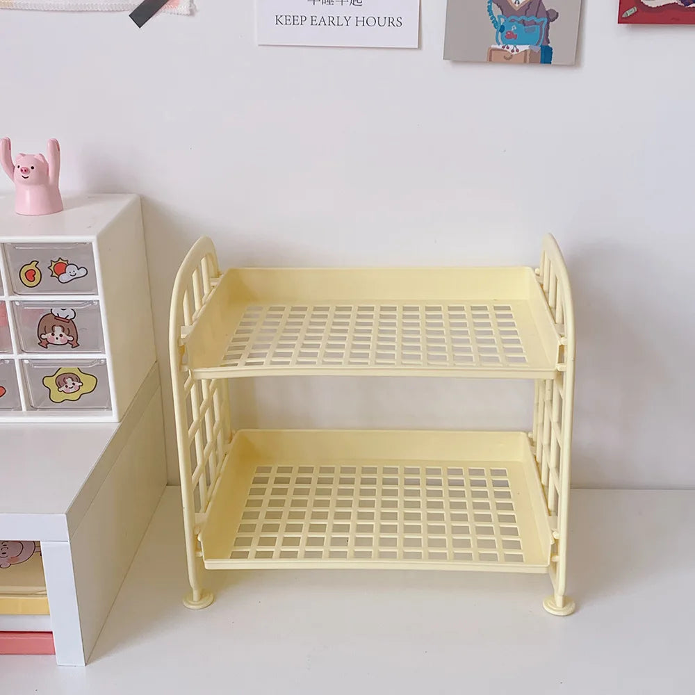 Product Image for Sandsberg | Süßes Raum Speicher Organizer Aufbewahrung Regal Kawaii 2-Layer Desktop Kosmetik Schmuck Aufbewahrung Regal Badezimmer Regal Speicherregal