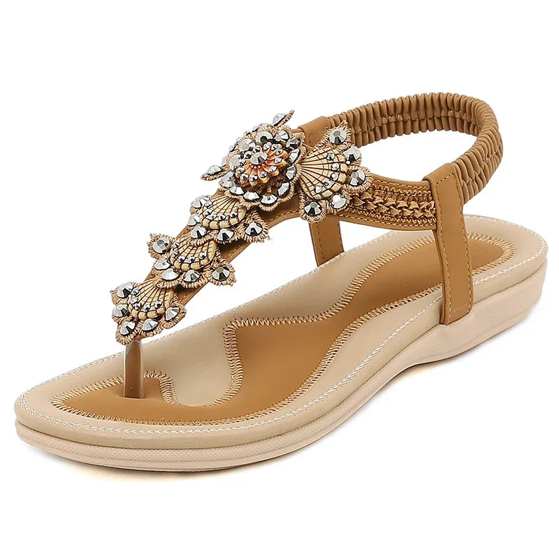 Product Image for Sommer Damen Sandalen Flach Freizeit Schuhe Perlen Rutschfest Flip-Flop Damen Schuhe für Femme, Braun / 37