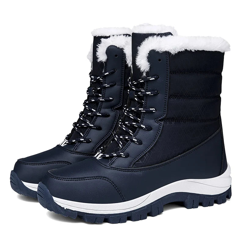 Product Image for Winter Frauen Wasserdichte Stiefel Schnalle Flachabsatzstiefel Warme Schneeschuhe, Plüsch Outdoor Casual Stiefel, Blau / 39