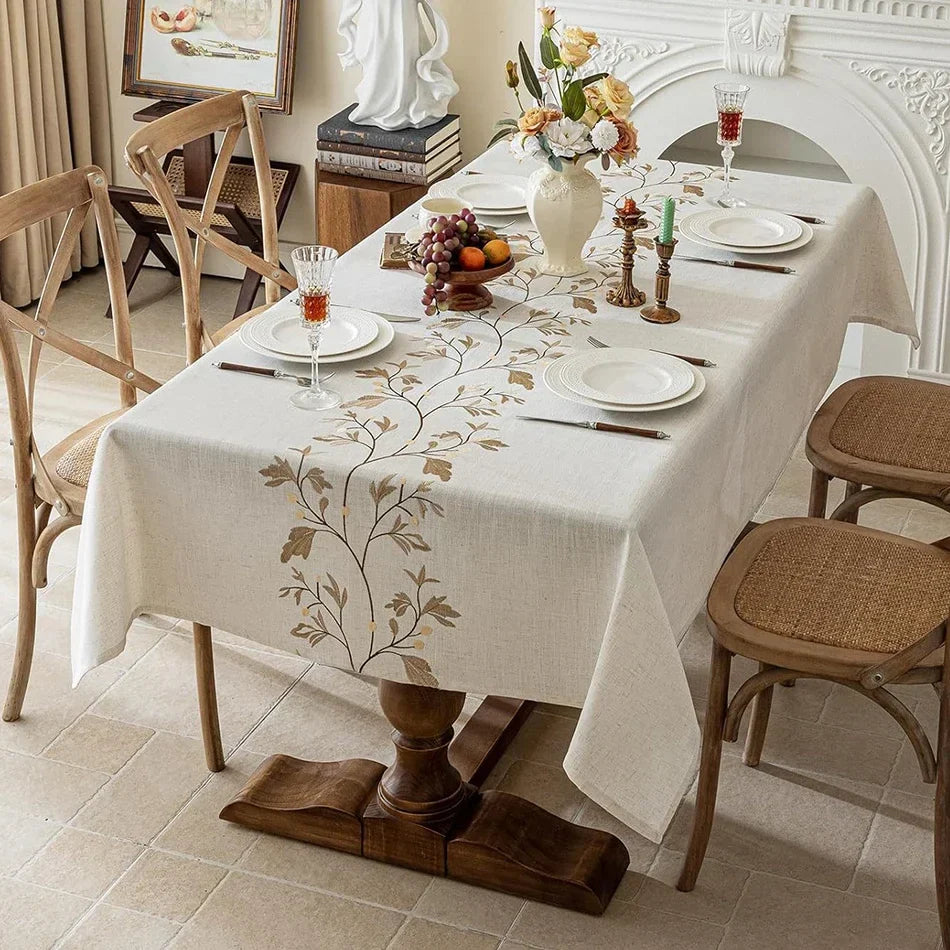 Product Image for Sandsberg Bestickte Tischdecke, Baumwoll-Leinen Einfach faltbare Staubdichte Tischdecke, für Küche Esszimmer, Party, Geburtstags Tischdekor, Blume 
