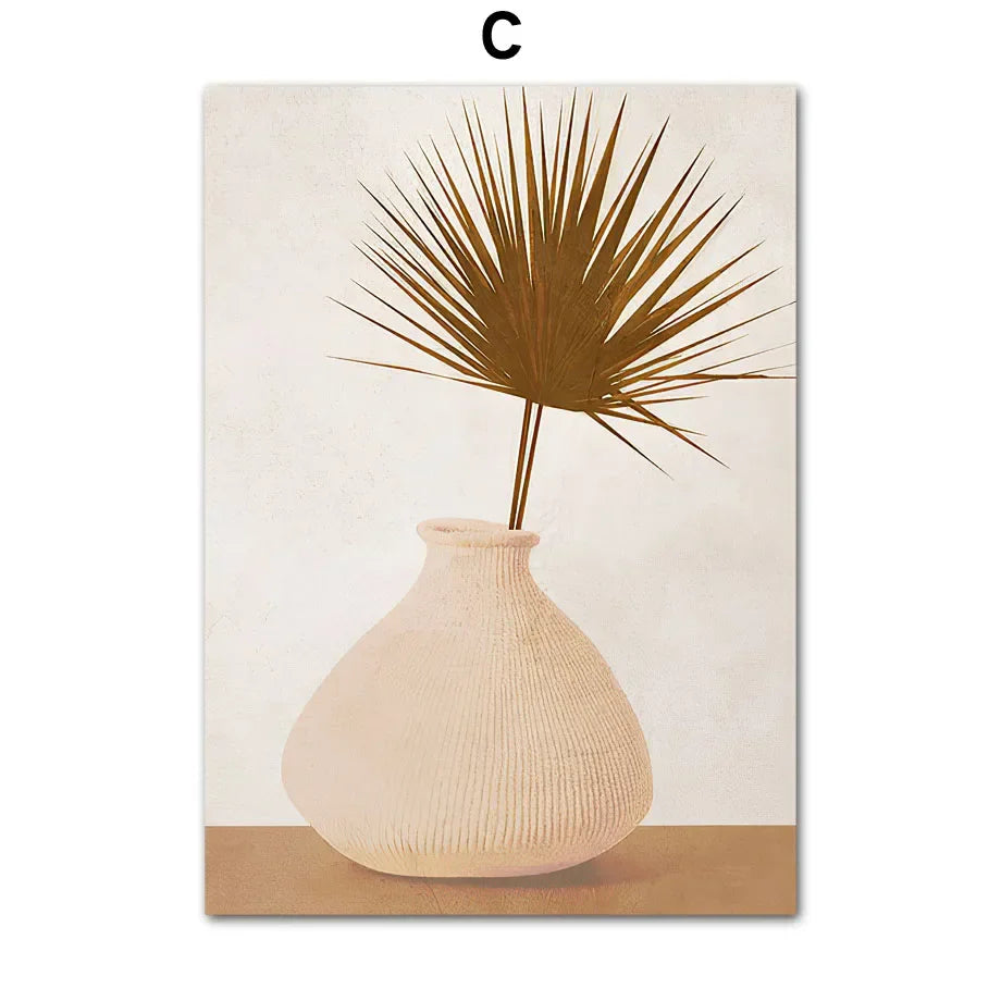 Product Image for Skandinavische einfache Wandkunst Mode Mädchen Palmblätter Vase Bohemian Landschaft Poster Drucken Haus Schlafzimmer Wohnzimmer Dekoration, C / 