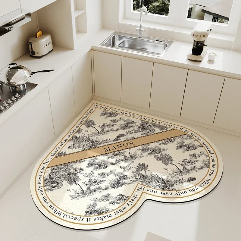 Product Image for Sandsberg | Beige Creme Stil Herzmuster Küchenfußmatte Unregelmäßig Wasserabsorbierend Dekorative Fußmatte Leicht zu Reinigen Zuschnittbares PVC 
