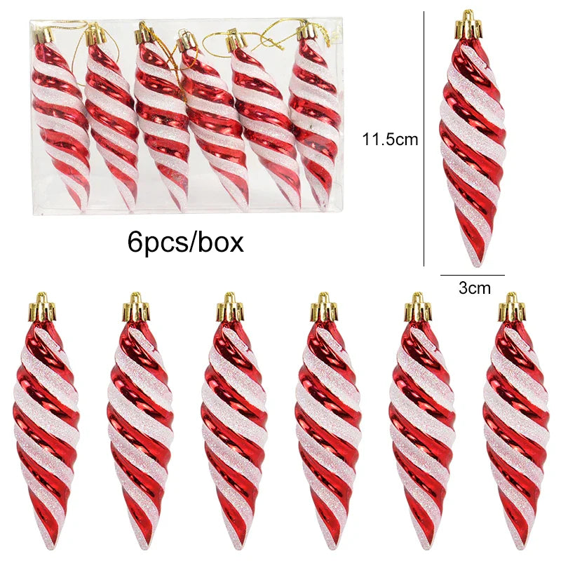 Product Image for Sandsberg 6pcs/box Weihnachtsbaum Anhänger Roter Stern Süßigkeit Schneeflocke Xmas Ball Ornament Neujahr 2025 Wohnkultur Noel Geschenk Navidad, Set6