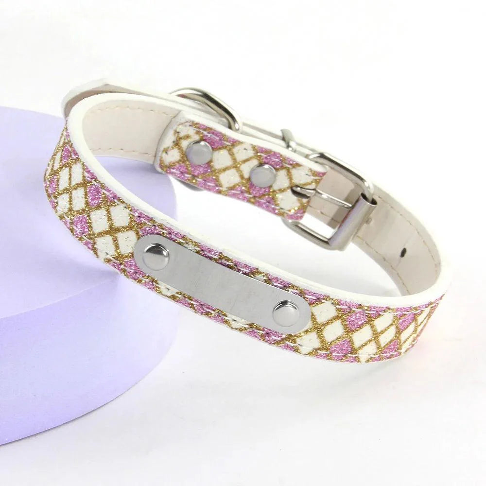 Product Image for Sandsberg | Glamoureuze Gepersonaliseerde Gegraveerde Leren Hondenhalsband met Sprankelende Accenten, Weiß3 / L