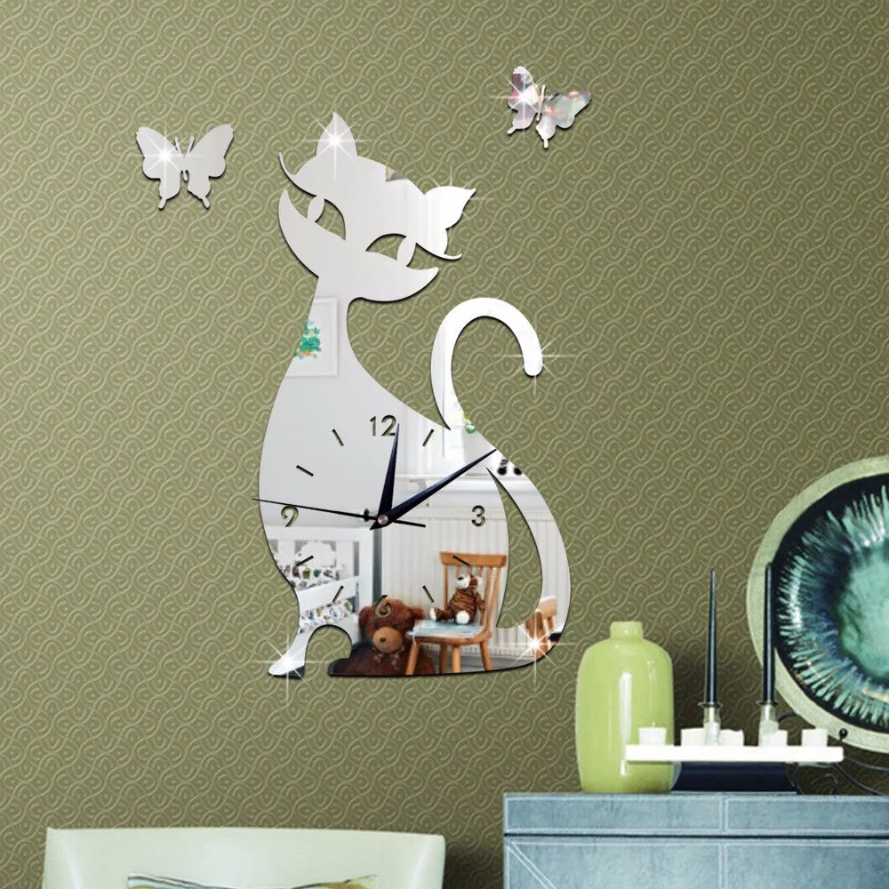 Product Image for Wanduhr Kinderzimmer Schlafzimmer Wanduhr Süße kreative Uhr Katze Fledermaus Wanduhr Stille Wanduhr, silber
