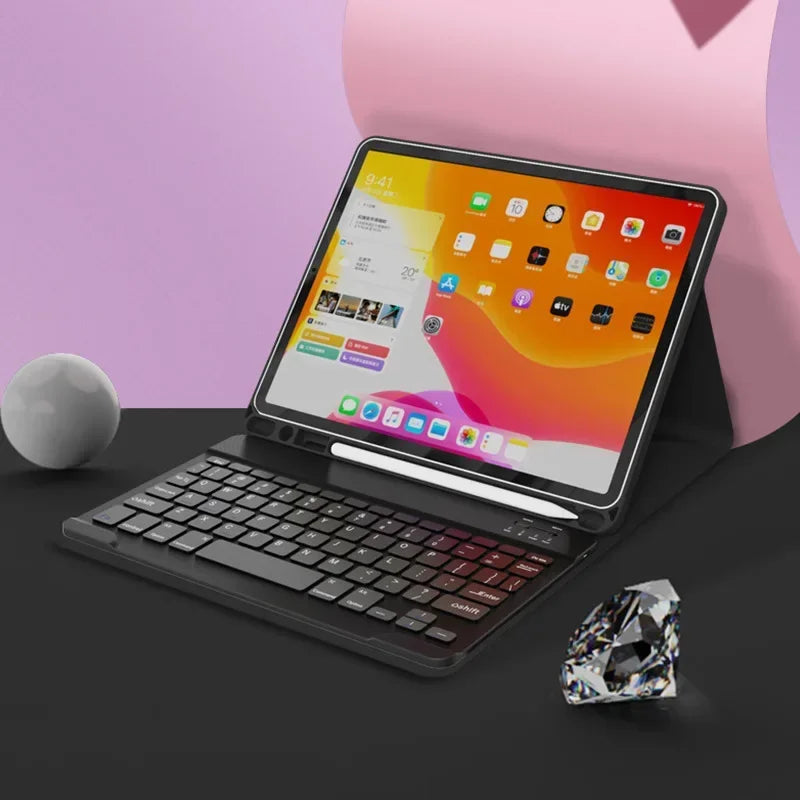 Product Image for Sandsberg | Spanische Tastaturhülle für iPad 10th Air 11 Air 5 4 10.9 Hülle 10.2 9th 8th Pro 11 10.5 Air 3 Wireless Magnet PU Flip Standhülle, schwarz