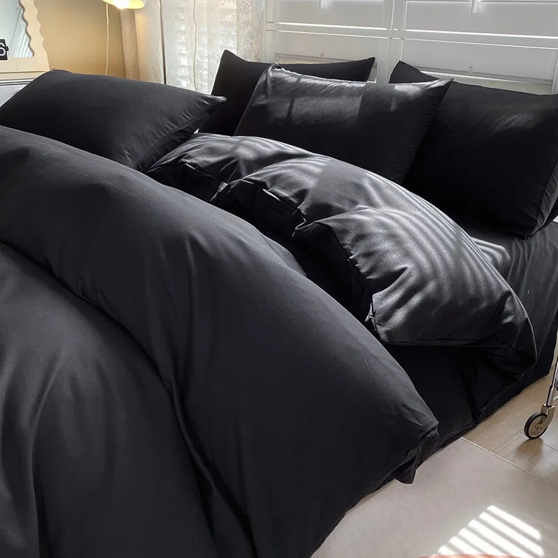 Product Image for Sandsberg | Ins Style Gewaschenes Baumwolle Vier- Einfarbig Doppel- Bettlaken Decke Bezug Bettwäsche Studentenwohnheim Drei-Teile Set, Lange Nacht 