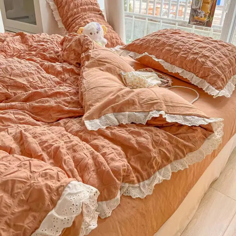 Product Image for Sandsberg | Korean Princess Bettwäsche Set Bettbezug im Stil Wasch Baumwolle Einfarbig Sommer Weiche Bettlaken Set Bettdecke Set Steppbett Bezug, 4 / 