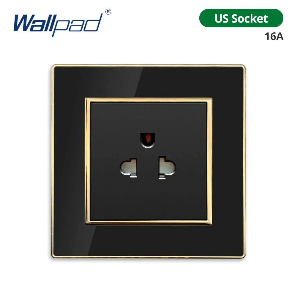 Product Image for Sandsberg | Luxuriöses schwarzes Acrylwechselpanel mit goldenen Akzenten und universellen Steckdosen - 220V, Mehrfachsteckdose, modernes Design - 
