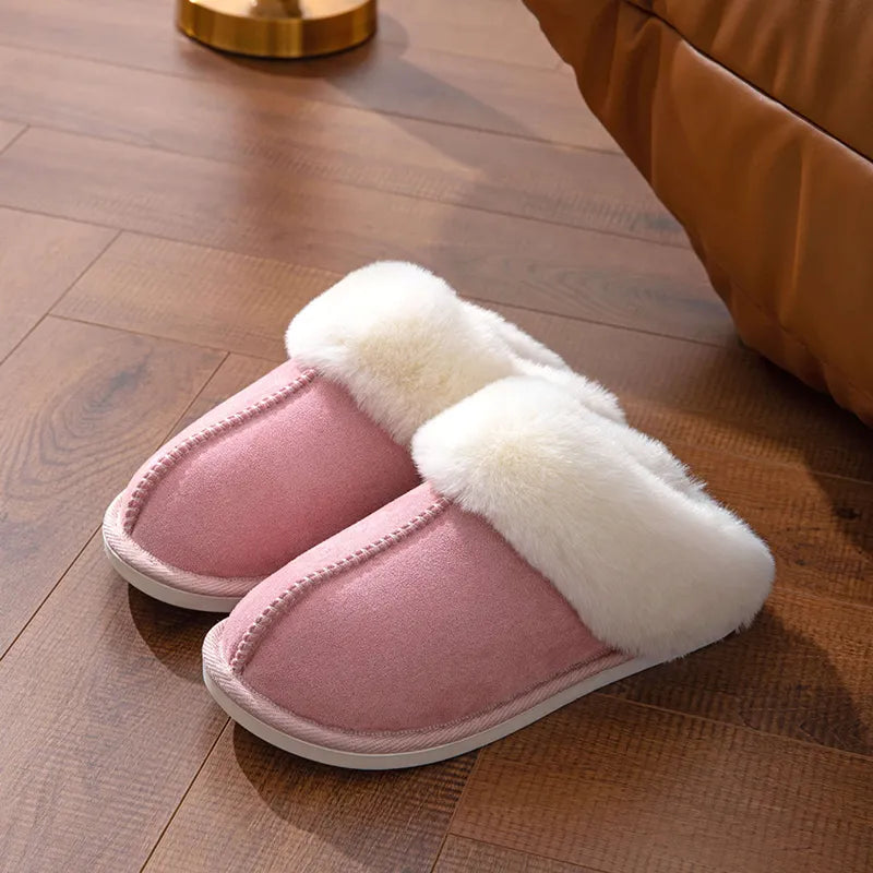 Product Image for Winter Warme Fell Hausschuhe für Frauen Faux Wildleder Geschlossene Zehen Paare Hausschuhe, Rosa / 44-45 (passt für 43-44)