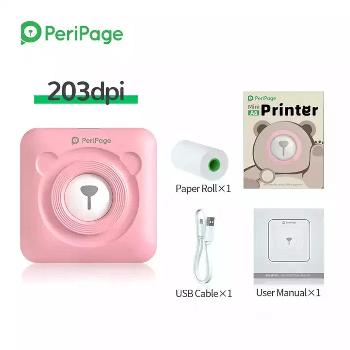 Product Image for Tragbare Photo- und Etikettendrucker PeriPage A6 - Thermo Selbstklebender Drucker für Etiketten und Aufkleber, Kompatibel mit Mobile, Rosa Set