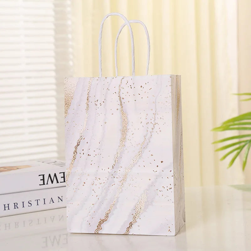 Product Image for Sandsberg 5 Stück Marmor Design Kraftpapier Geschenktüte mit Henkel Geburtstagsparty Verpackungstüten Hochzeit Geschenke für Gäste Eid Ramadan Zubehör