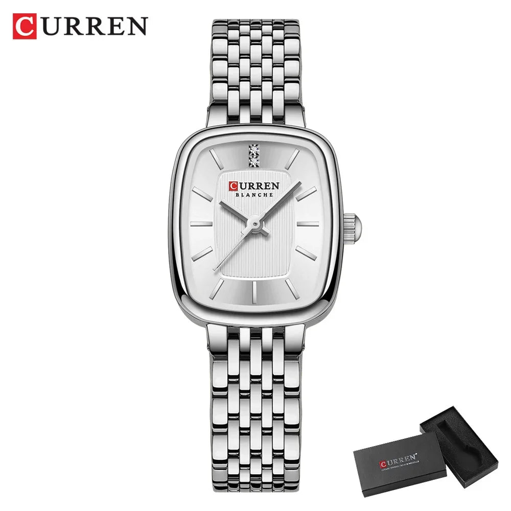Product Image for Top Marke CURREN Luxus Damen Uhren Stainless Steel Band Wasserdicht Damen Quarz Armbanduhr Romantische Montre Femme 2023, silberne weiße Box