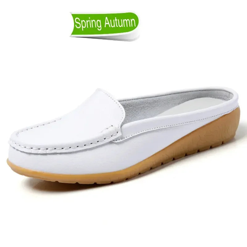 Product Image for Sommer Echtes Leder Damen Ballerinas Hohl Slip-On Leder Slipper Damen Schuhe Koreanischer Stil Weiche Mokassins Halbschuhe, 1 / 36 Länge 23,0 cm