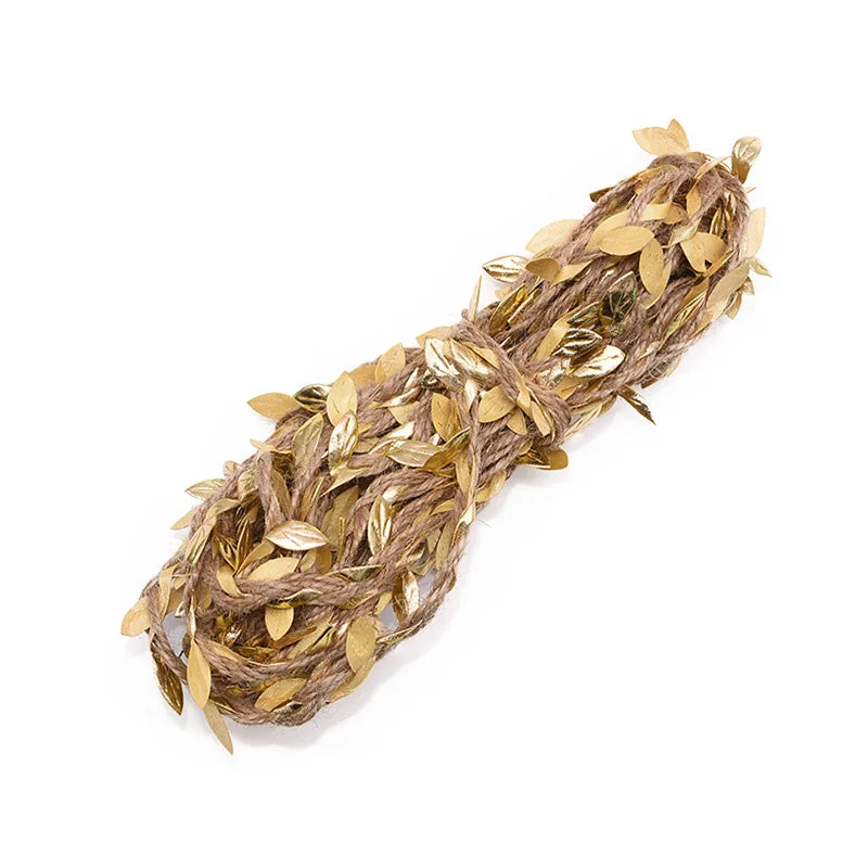 Product Image for Sandsberg 2M 5M Simulation Grün Blätter Weben Hanfseil DIY Hochzeit Geburtstag Hochzeitsdekoration Rattan Geschenk Blumenverpackungsseil 5mm, gold / 