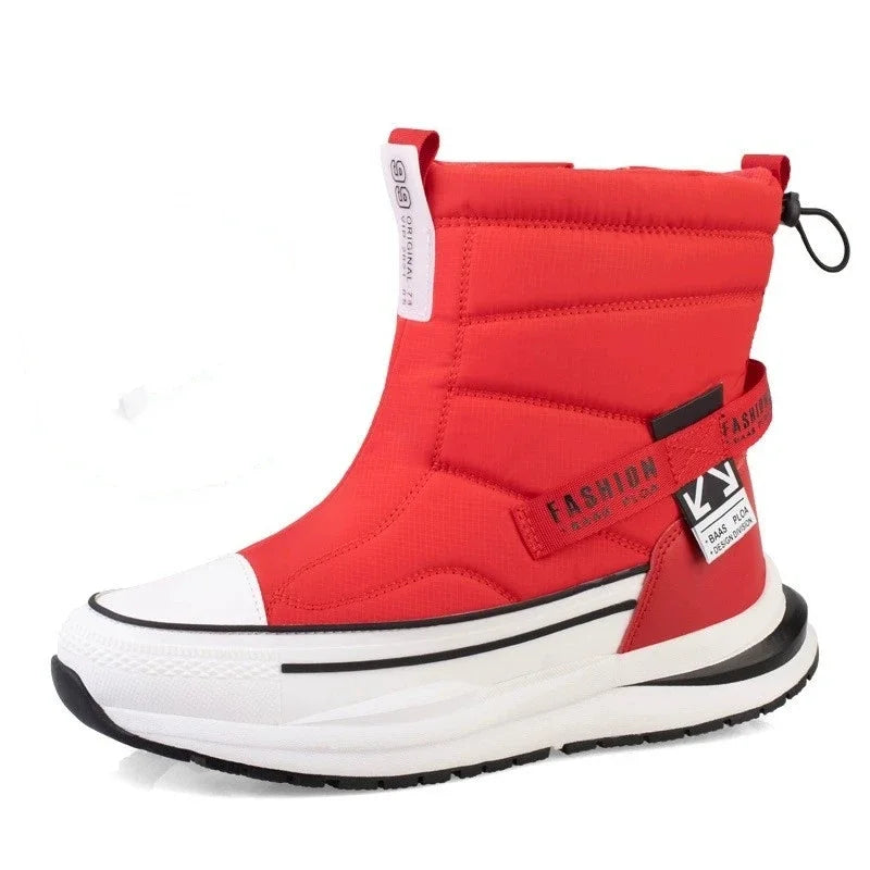 Product Image for Winter Dick Paar Schnee Stiefel Plus Samt Warm Seitenreißverschluss Outdoor Freizeit Kurzstiefel Kältebeständige Herren Baumwollschuhe, Frauen Rot / 