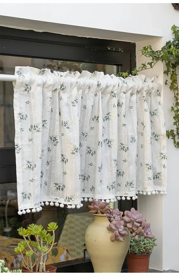 Product Image for Sandsberg | Koreanische Baumwolle Daisy Vorhänge Road Pocket Shade Vorhang Florale Quasten für Küche Schlafzimmer Wohnzimmer Fensterbank 